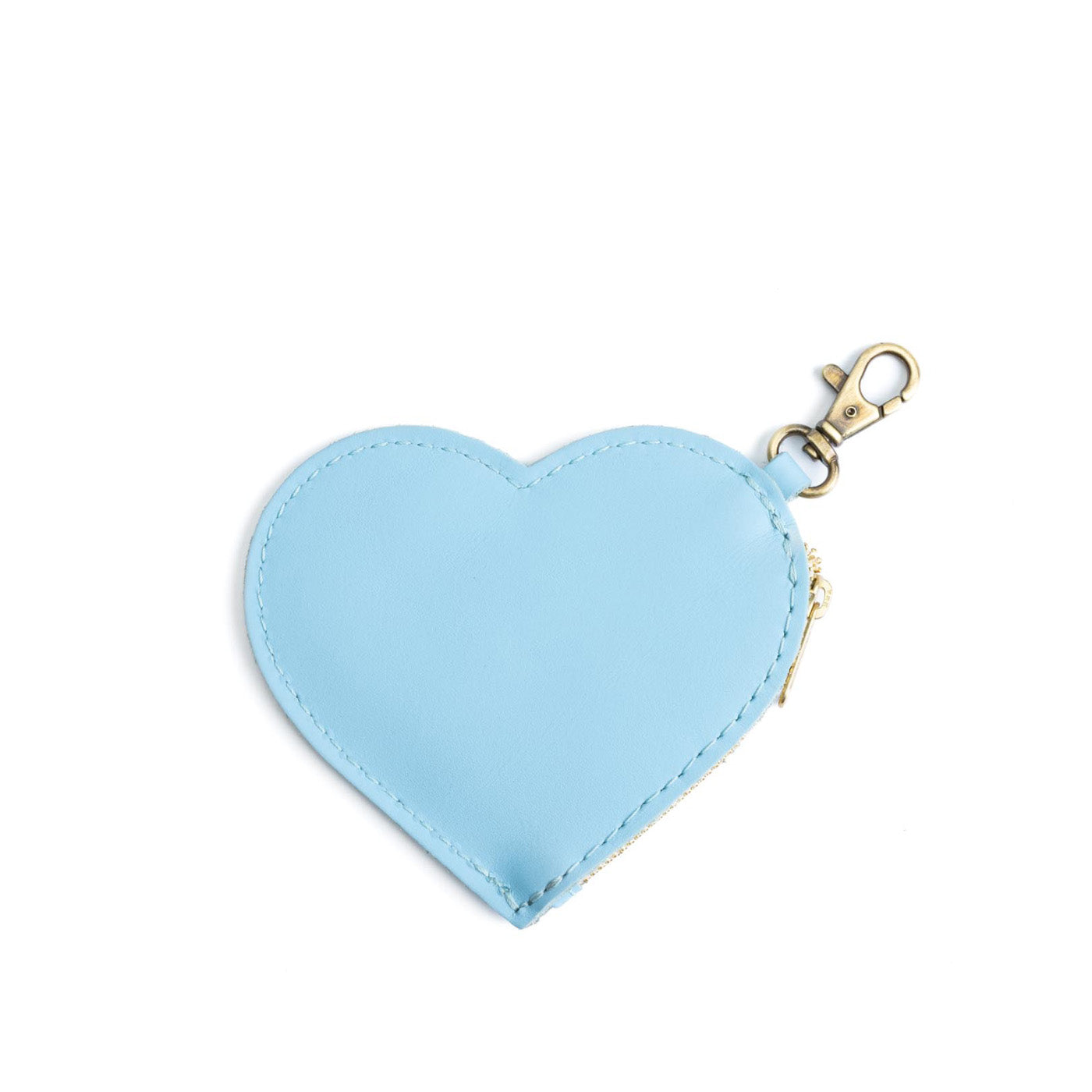 Glacial Blue | Heart-shaped leather pouch keychain with zipper top and lobster clasp