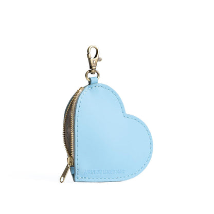 Glacial Blue | Heart-shaped leather pouch keychain with zipper top and lobster clasp