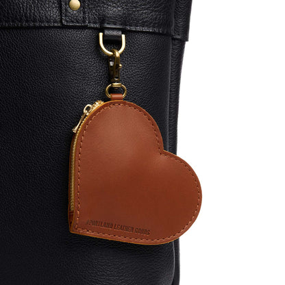 Honey | Heart-shaped leather pouch keychain with zipper top and lobster clasp