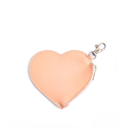 Mamey | Heart-shaped leather pouch keychain with zipper top and lobster clasp