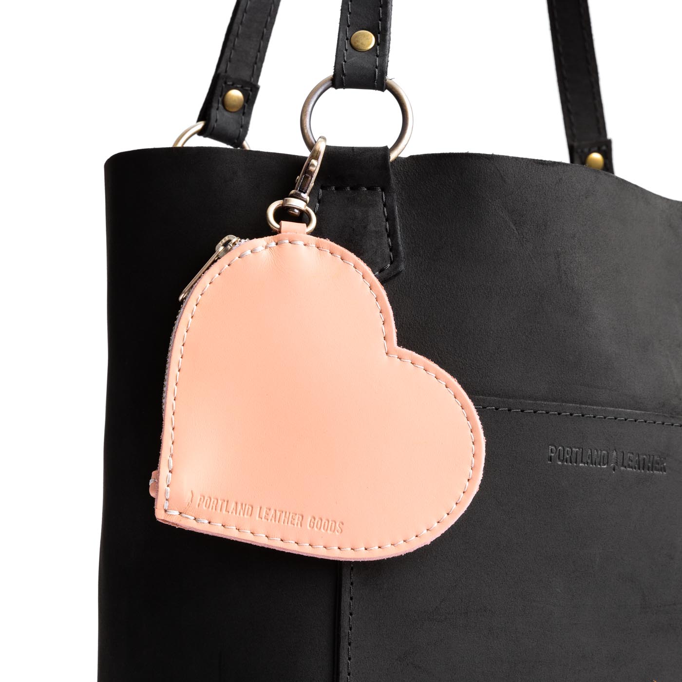 Mamey | Heart-shaped leather pouch keychain with zipper top and lobster clasp