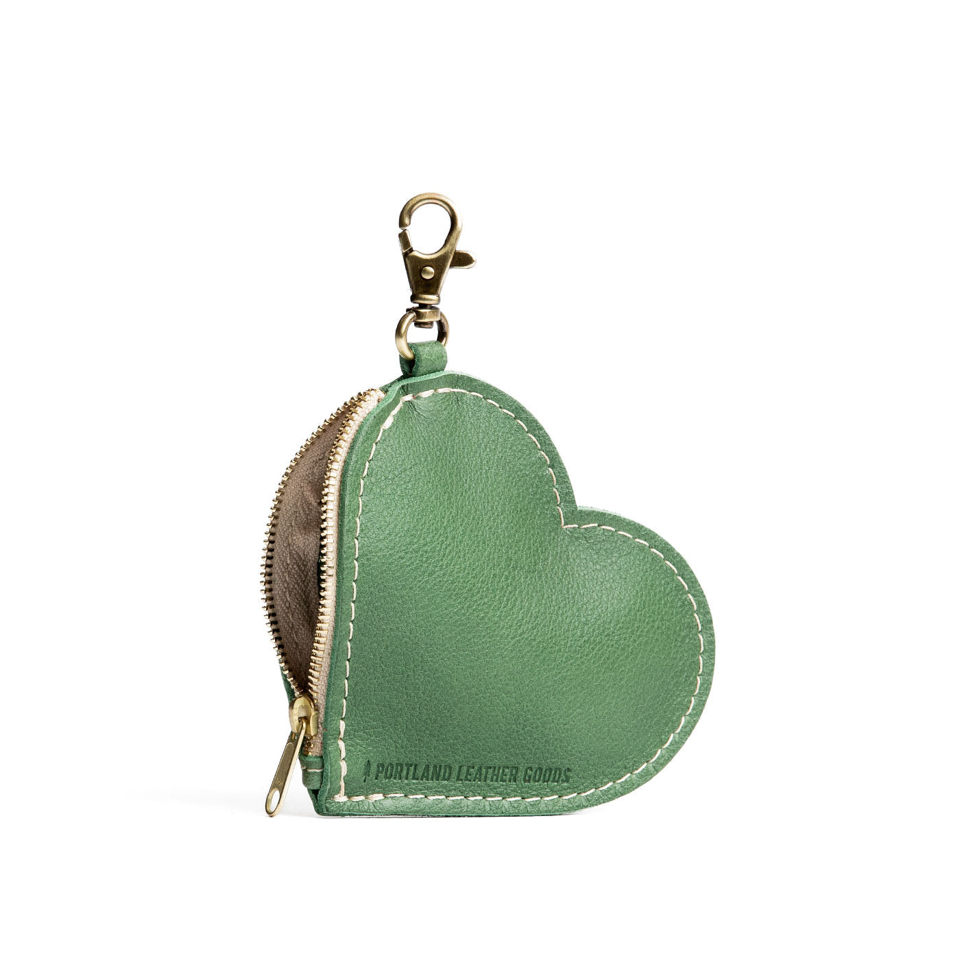Mojito | Heart-shaped leather pouch keychain with zipper top and lobster clasp