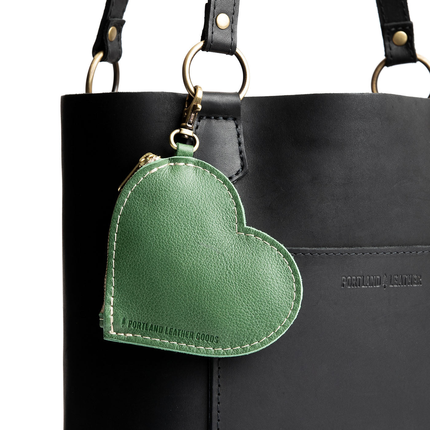 Mojito | Heart-shaped leather pouch keychain with zipper top and lobster clasp
