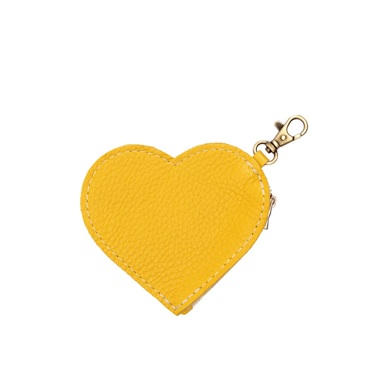 Naples | Heart-shaped leather pouch keychain with zipper top and lobster clasp