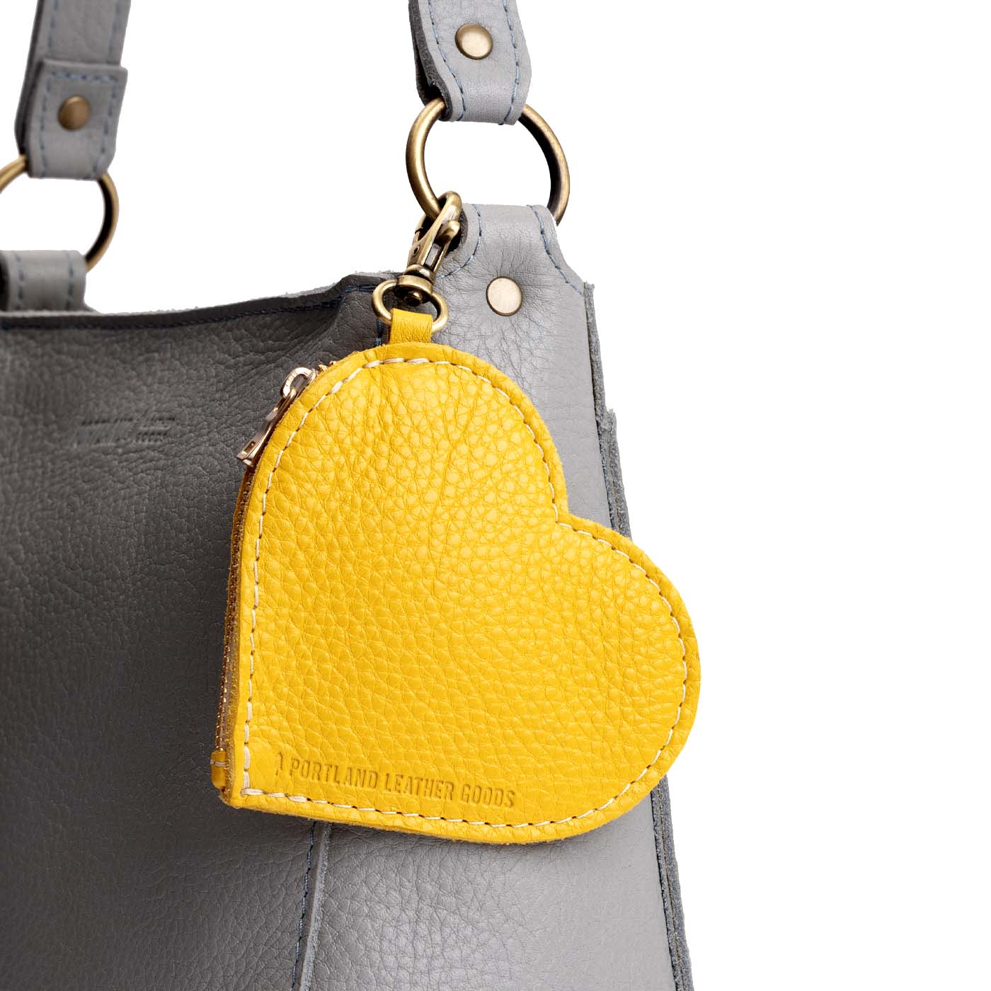 Naples | Heart-shaped leather pouch keychain with zipper top and lobster clasp