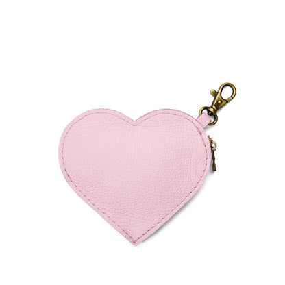 Pinkaboo | Heart-shaped leather pouch keychain with zipper top and lobster clasp