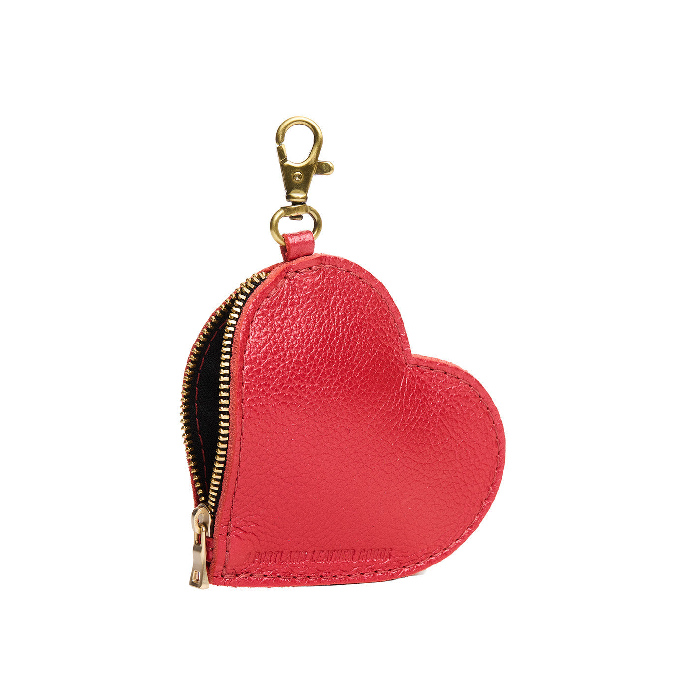 Reba Red | Heart-shaped leather pouch keychain with zipper top and lobster clasp