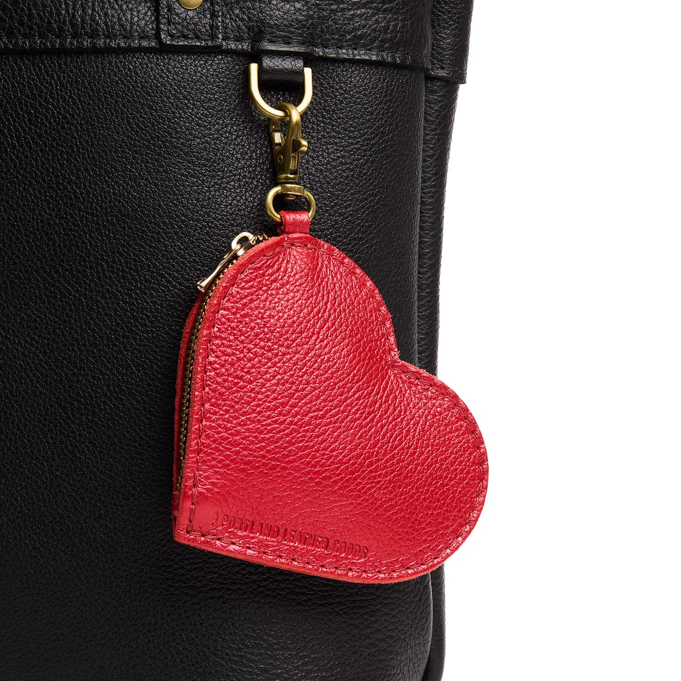 Reba Red | Heart-shaped leather pouch keychain with zipper top and lobster clasp