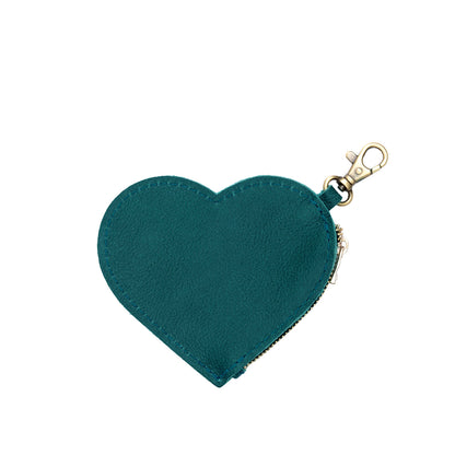 Sea Glass | Heart-shaped leather pouch keychain with zipper top and lobster clasp