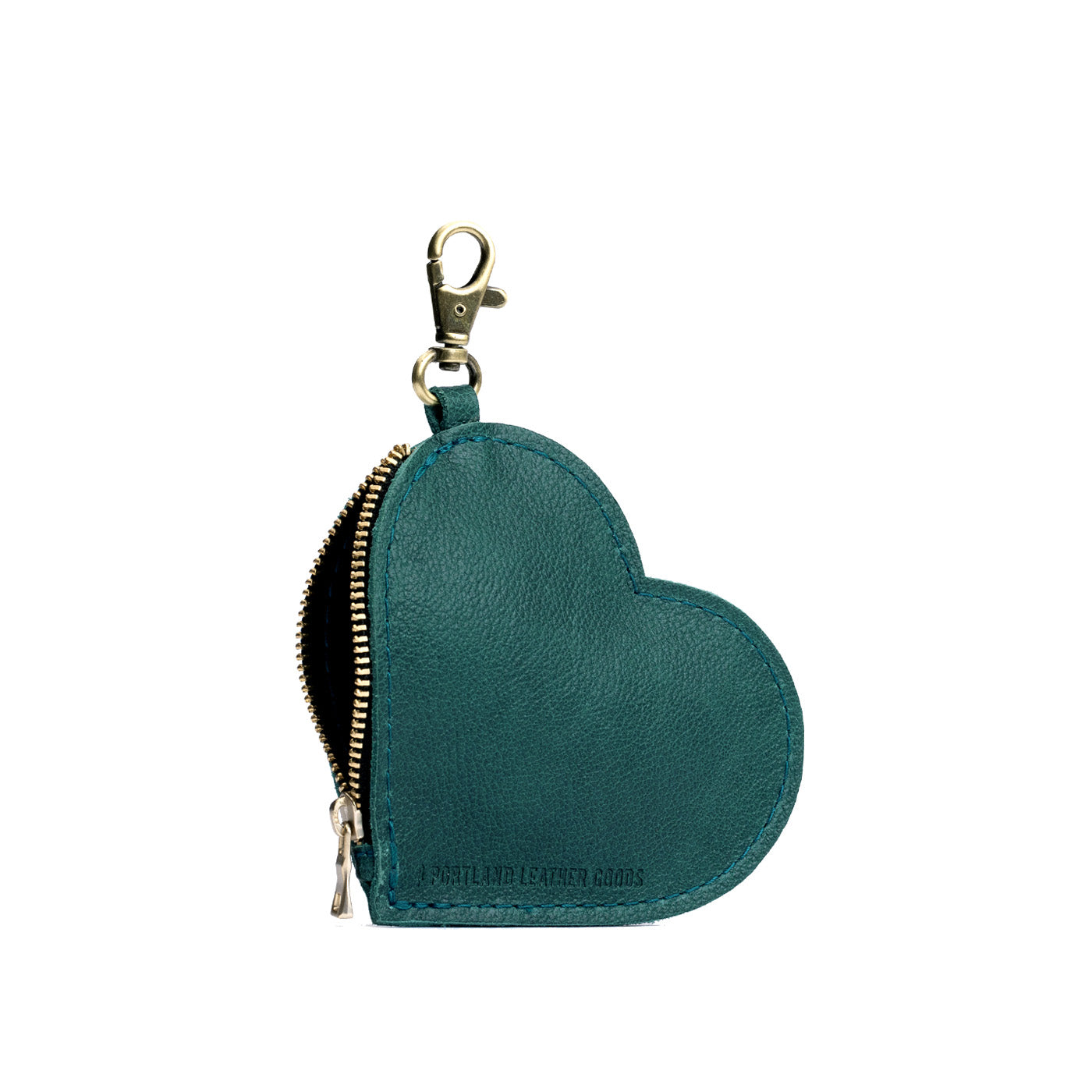 Sea Glass | Heart-shaped leather pouch keychain with zipper top and lobster clasp
