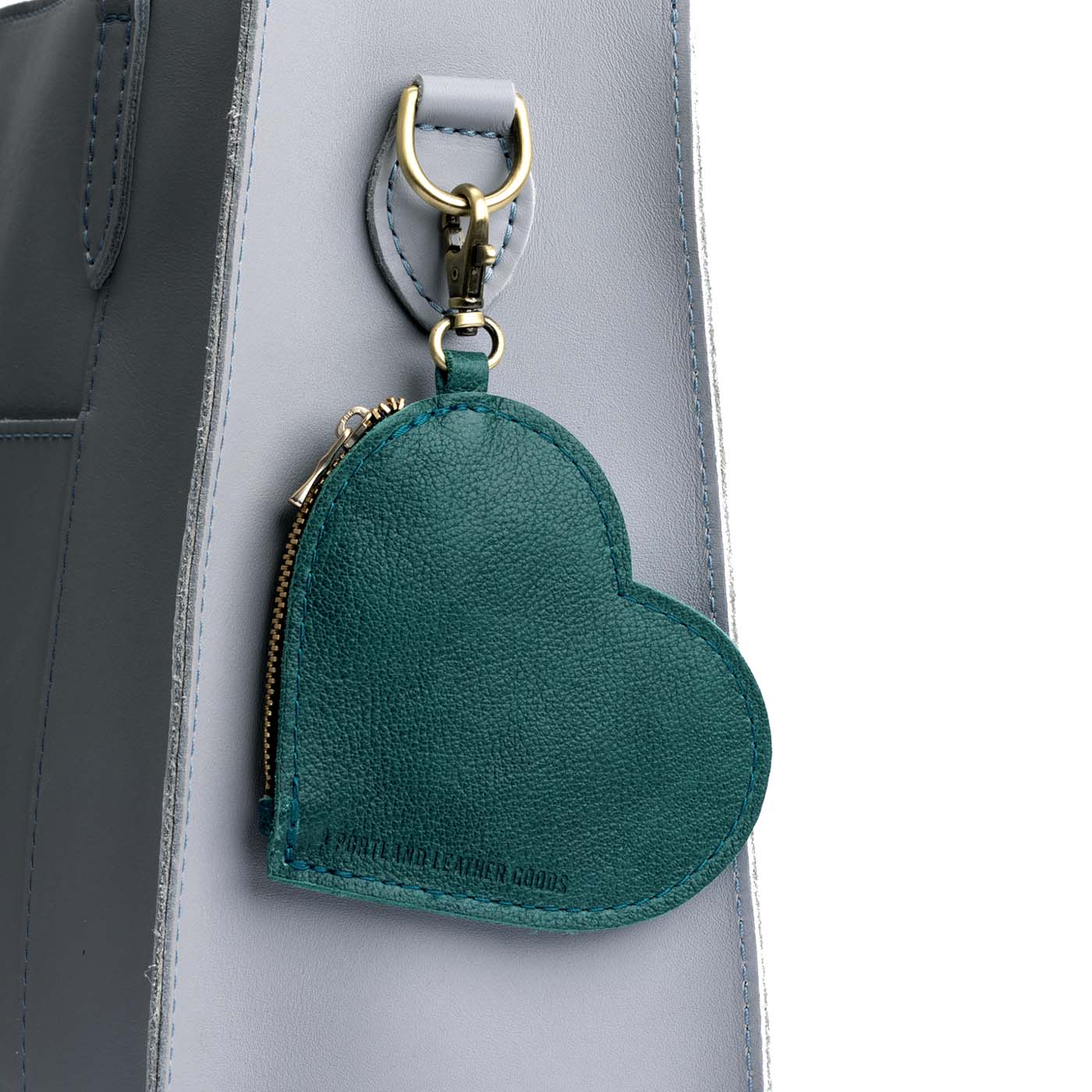 Sea Glass | Heart-shaped leather pouch keychain with zipper top and lobster clasp