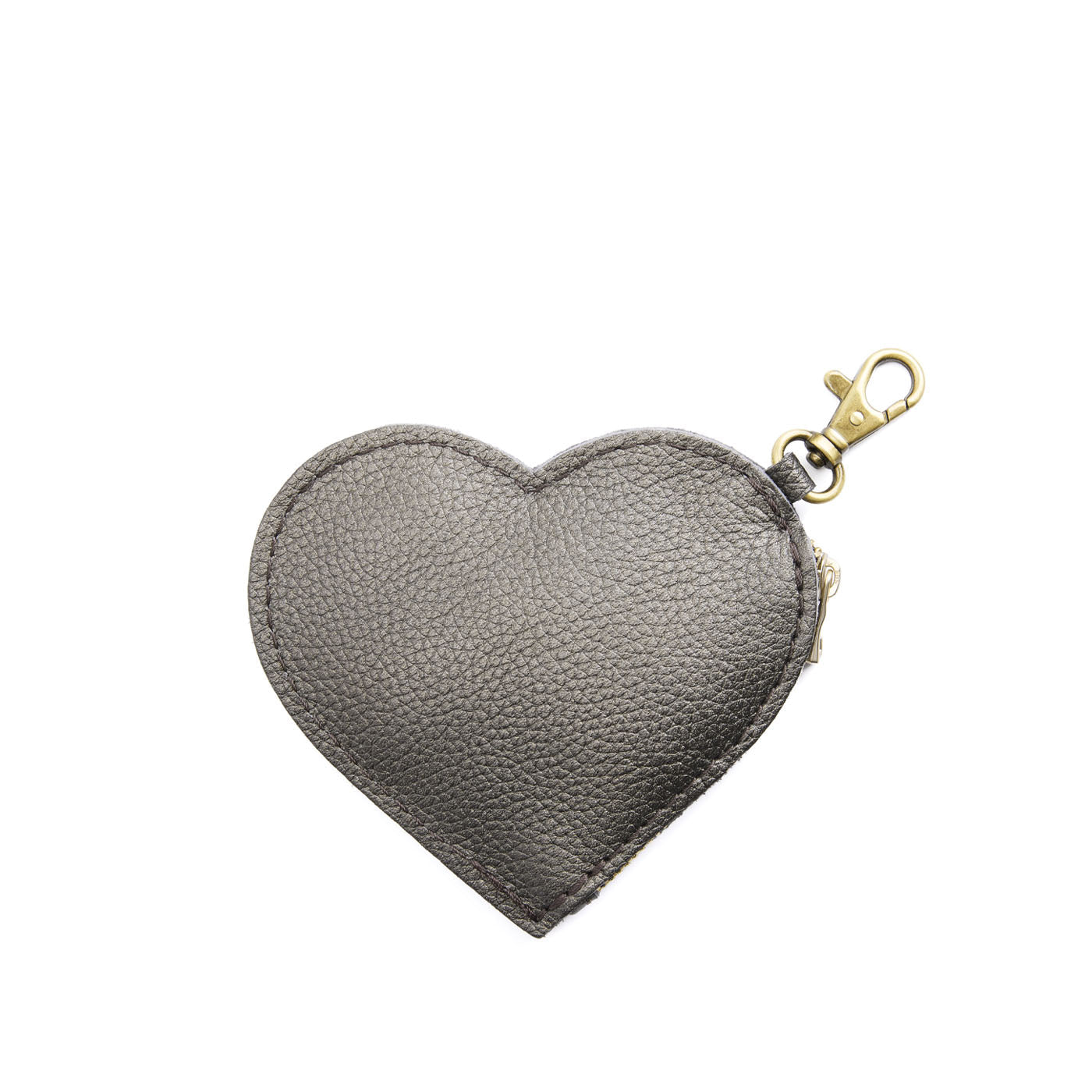 Stardust | Heart-shaped leather pouch keychain with zipper top and lobster clasp