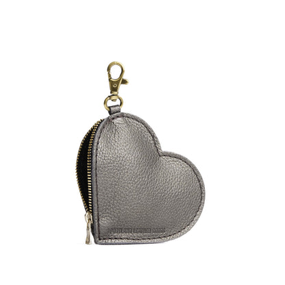 Stardust | Heart-shaped leather pouch keychain with zipper top and lobster clasp