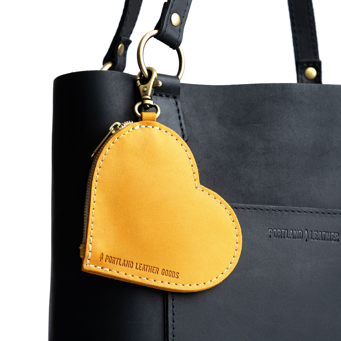 Sunflower | Heart-shaped leather pouch keychain with zipper top and lobster clasp