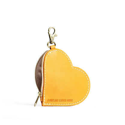 Sunflower | Heart-shaped leather pouch keychain with zipper top and lobster clasp