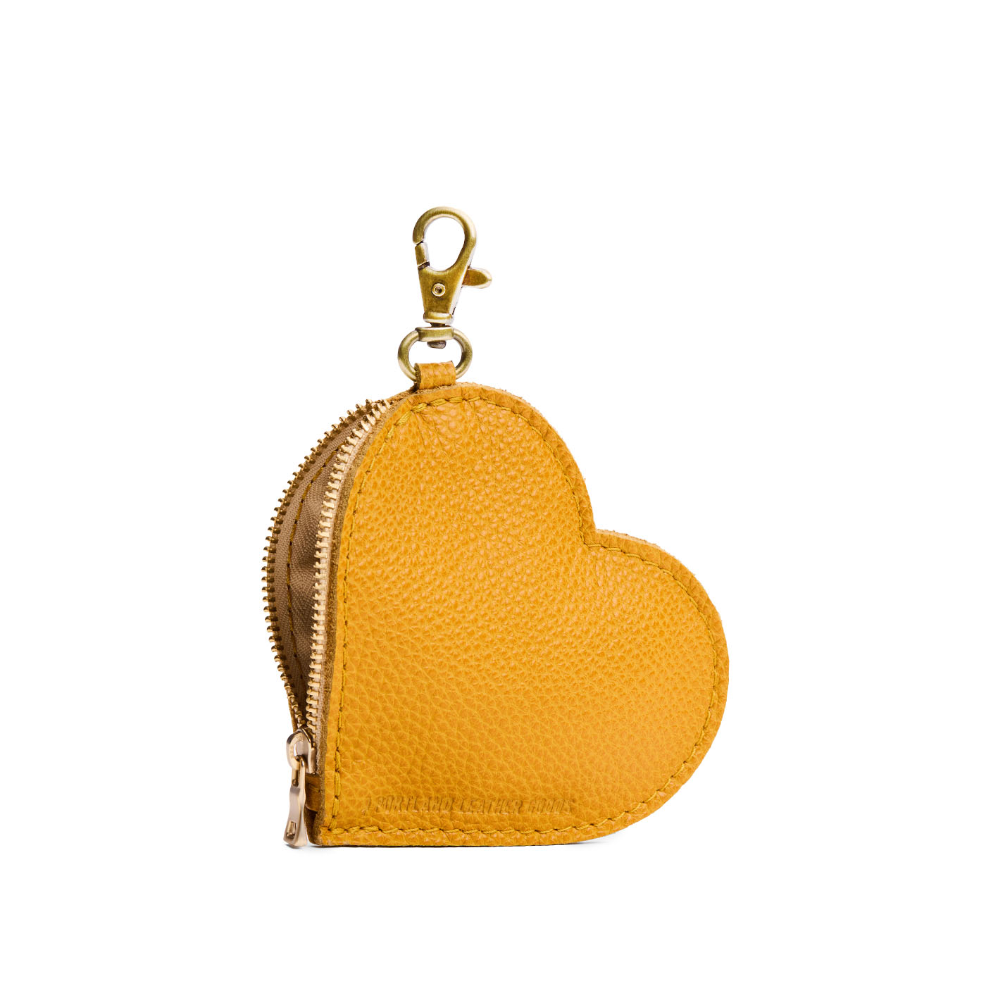 Sunshine | Heart-shaped leather pouch keychain with zipper top and lobster clasp