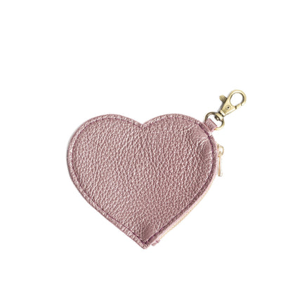 Supernova | Heart-shaped leather pouch keychain with zipper top and lobster clasp