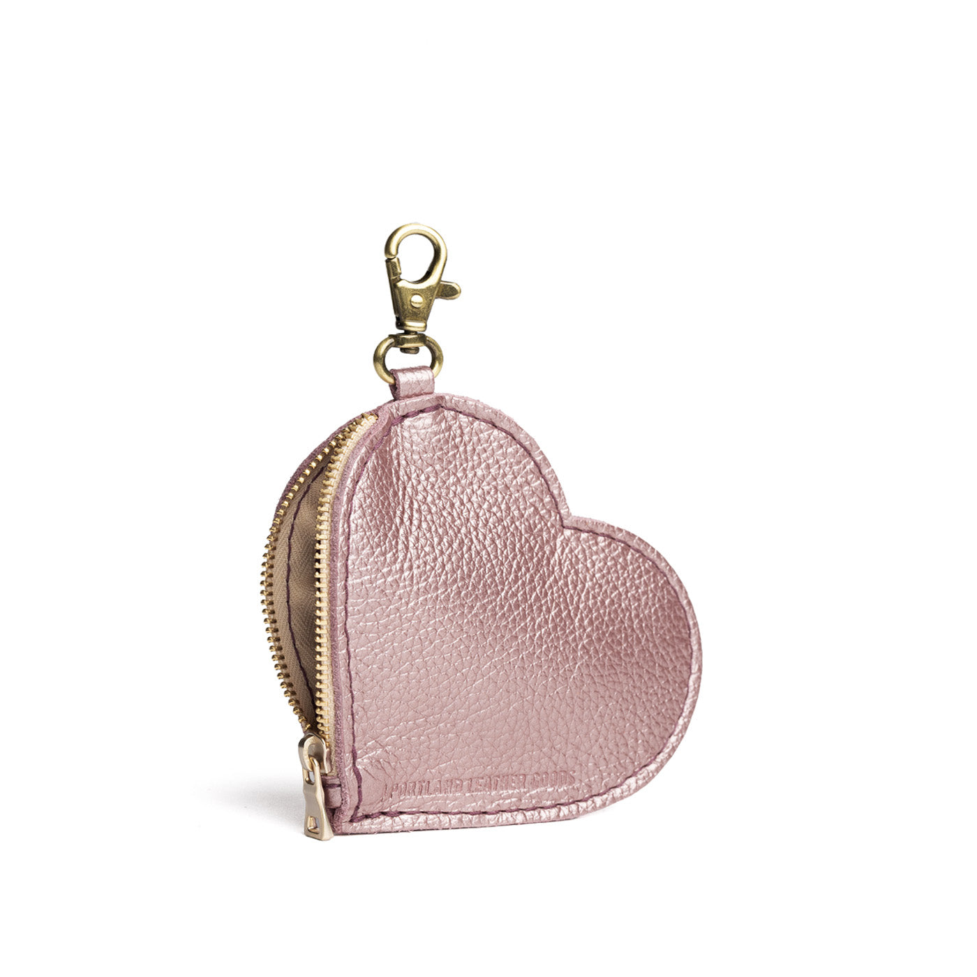 Supernova | Heart-shaped leather pouch keychain with zipper top and lobster clasp