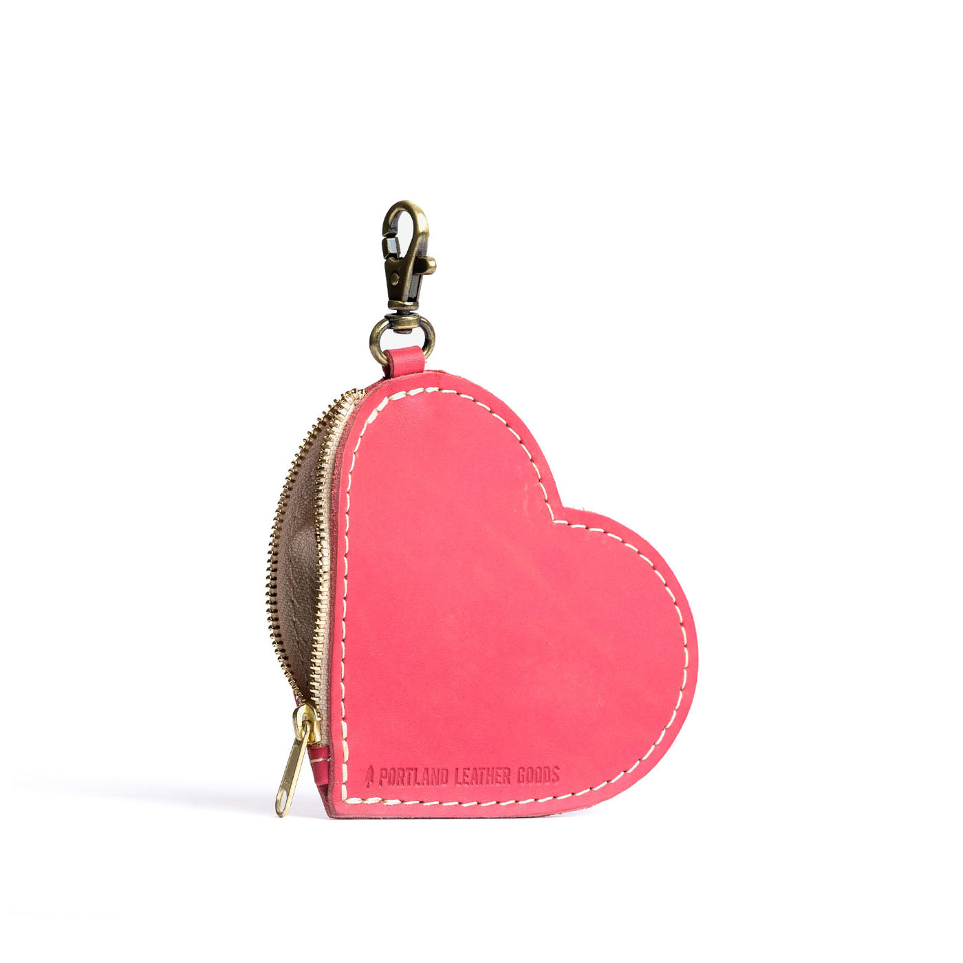 Tulip | Heart-shaped leather pouch keychain with zipper top and lobster clasp
