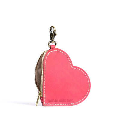 Tulip | Heart-shaped leather pouch keychain with zipper top and lobster clasp