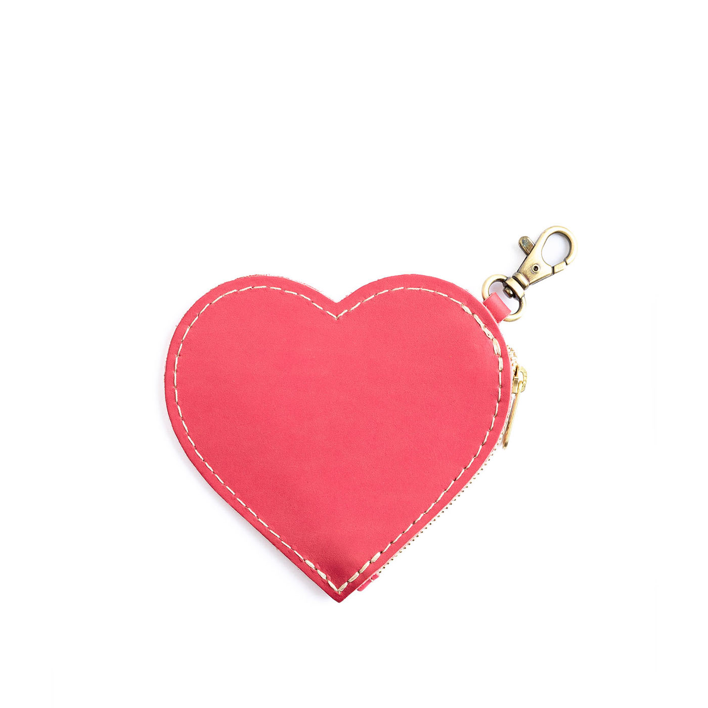 Tulip | Heart-shaped leather pouch keychain with zipper top and lobster clasp