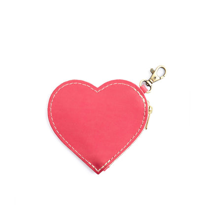 Tulip | Heart-shaped leather pouch keychain with zipper top and lobster clasp