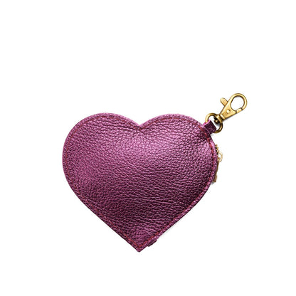 Ultra Violet | Heart-shaped leather pouch keychain with zipper top and lobster clasp