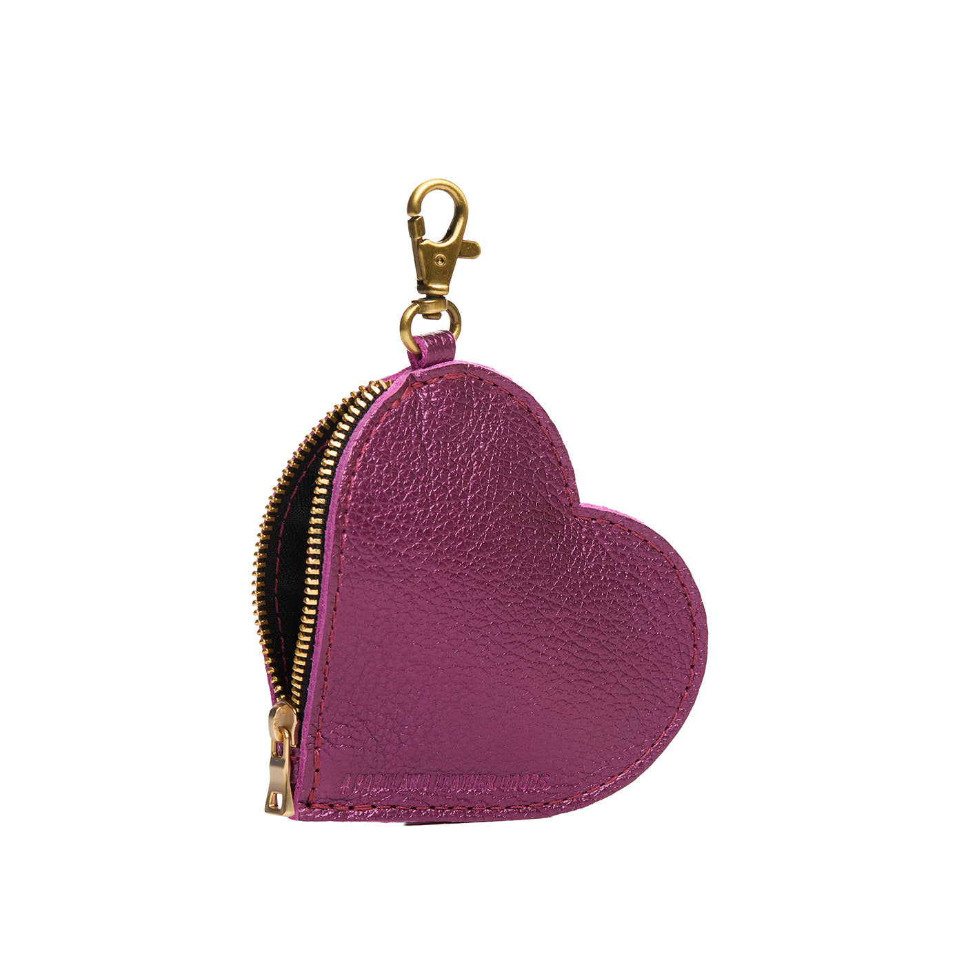 Ultra Violet | Heart-shaped leather pouch keychain with zipper top and lobster clasp
