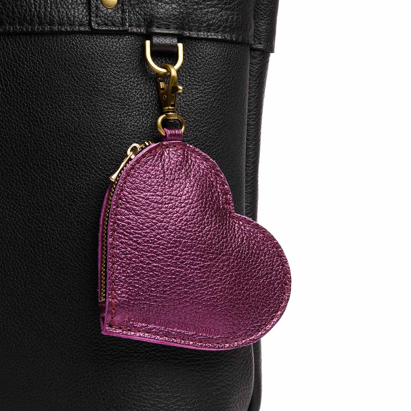 Ultra Violet | Heart-shaped leather pouch keychain with zipper top and lobster clasp