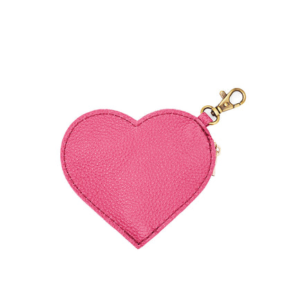 Wild Rose | Heart-shaped leather pouch keychain with zipper top and lobster clasp