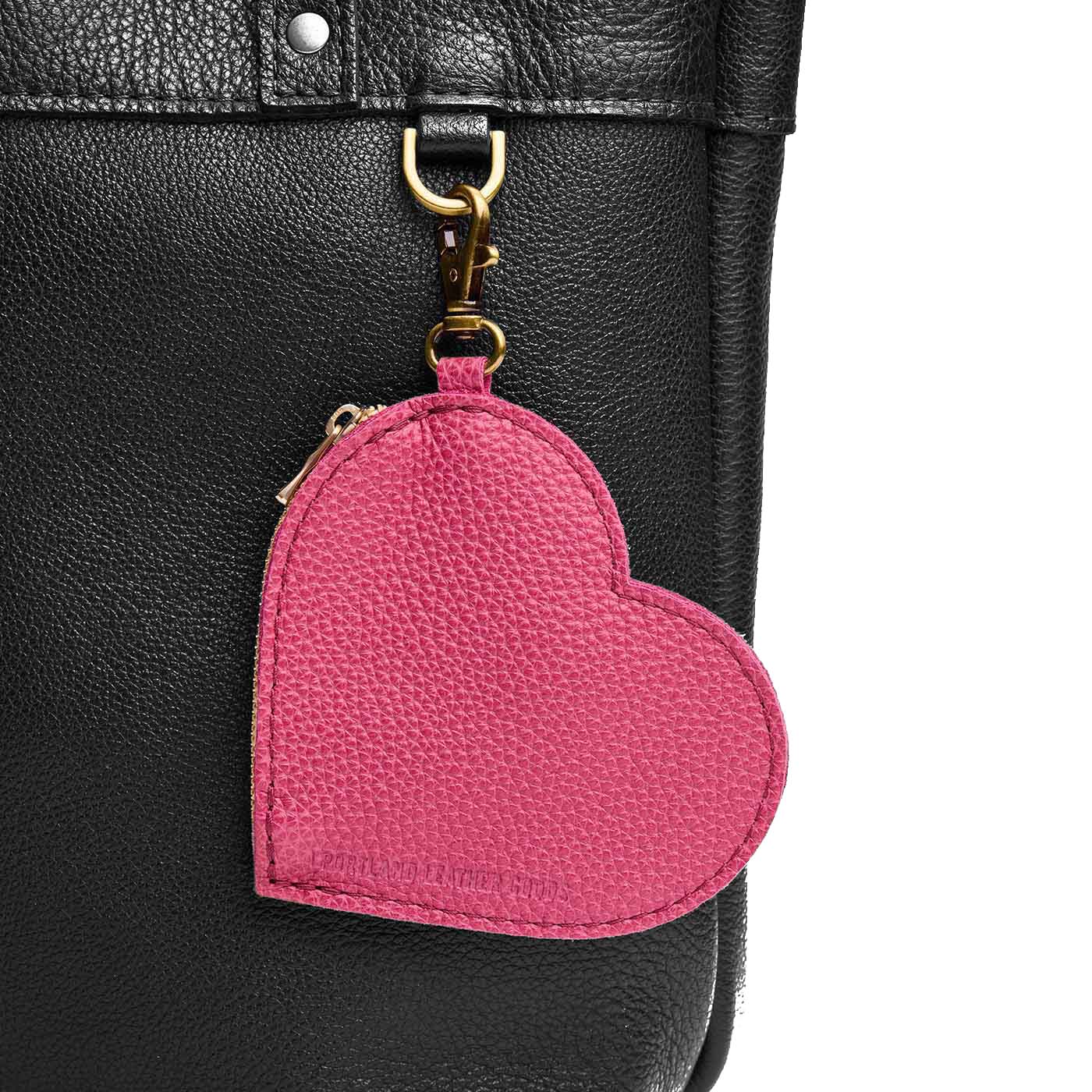 Wild Rose | Heart-shaped leather pouch keychain with zipper top and lobster clasp