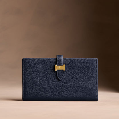 Anchor Blue*Extra Large | Leather bifold wallet with a strap and bar closure