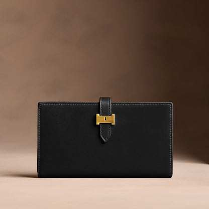 Onyx*Extra Large | Leather bifold wallet with a strap and bar closure