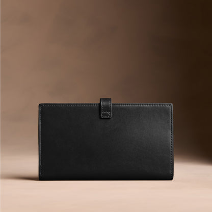 Onyx*Extra Large | Leather bifold wallet with a strap and bar closure