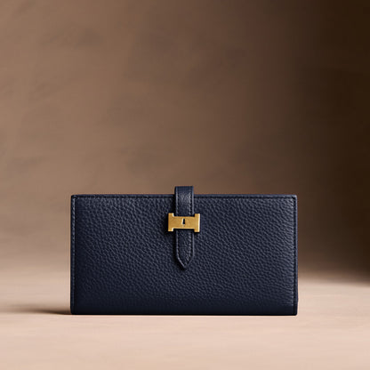 Anchor Blue*Large | Leather bifold wallet with a strap and bar closure