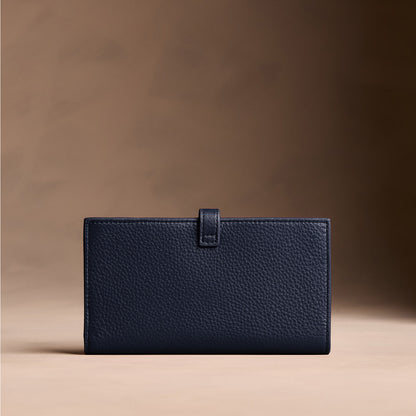 Anchor Blue*Large | Leather bifold wallet with a strap and bar closure