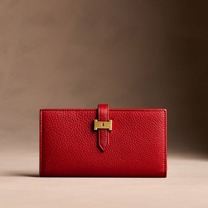 Icon Red*Large | Leather bifold wallet with a strap and bar closure