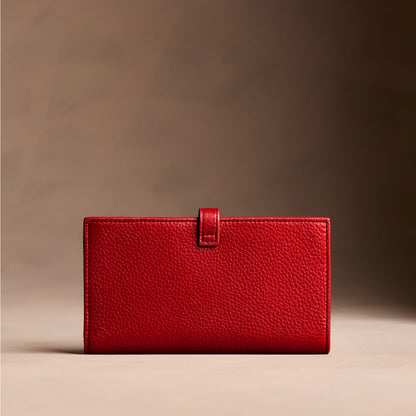 Icon Red*Large | Leather bifold wallet with a strap and bar closure