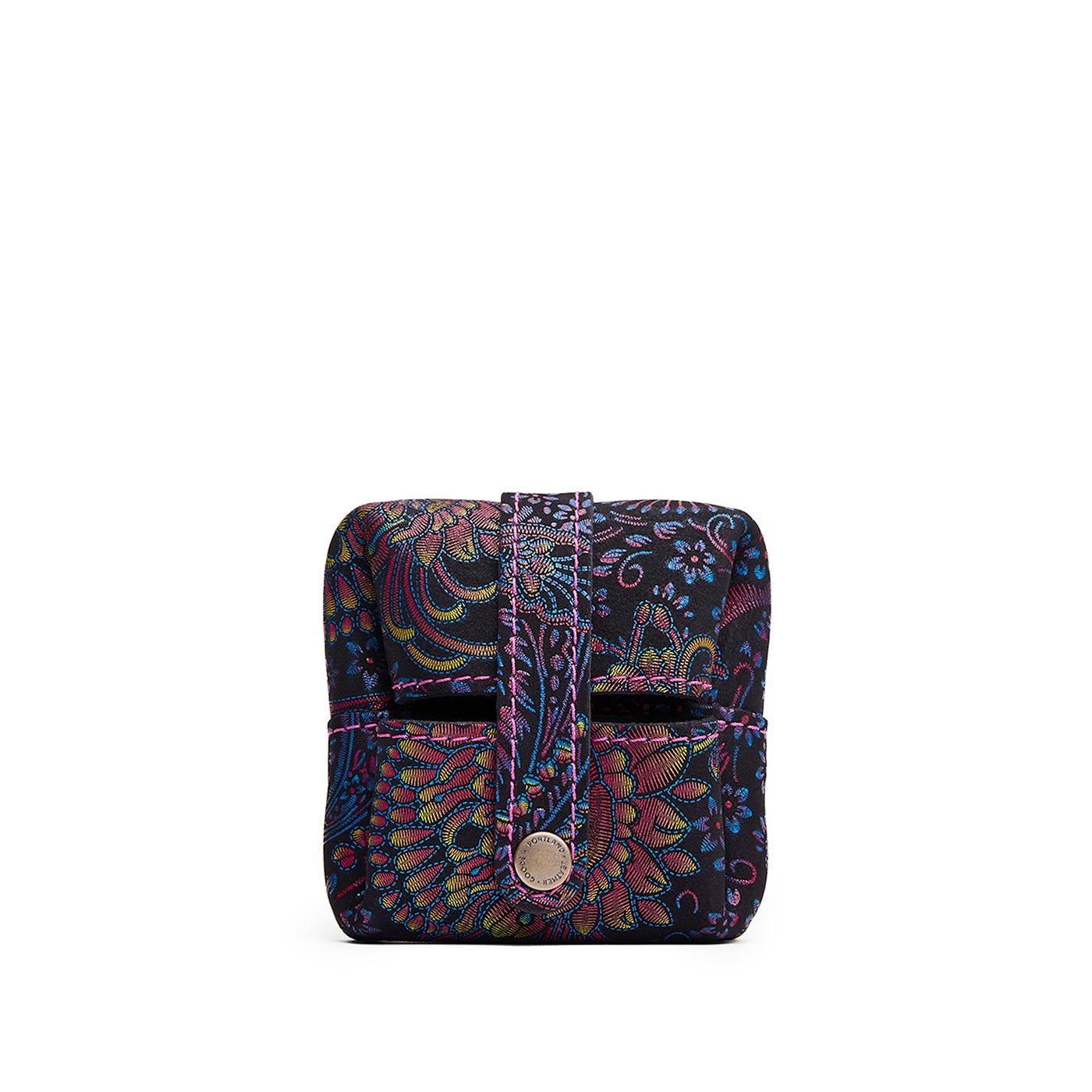 Carnival | Foldable square leather pouch with snap closure open