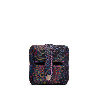 Carnival | Foldable square leather pouch with snap closure open