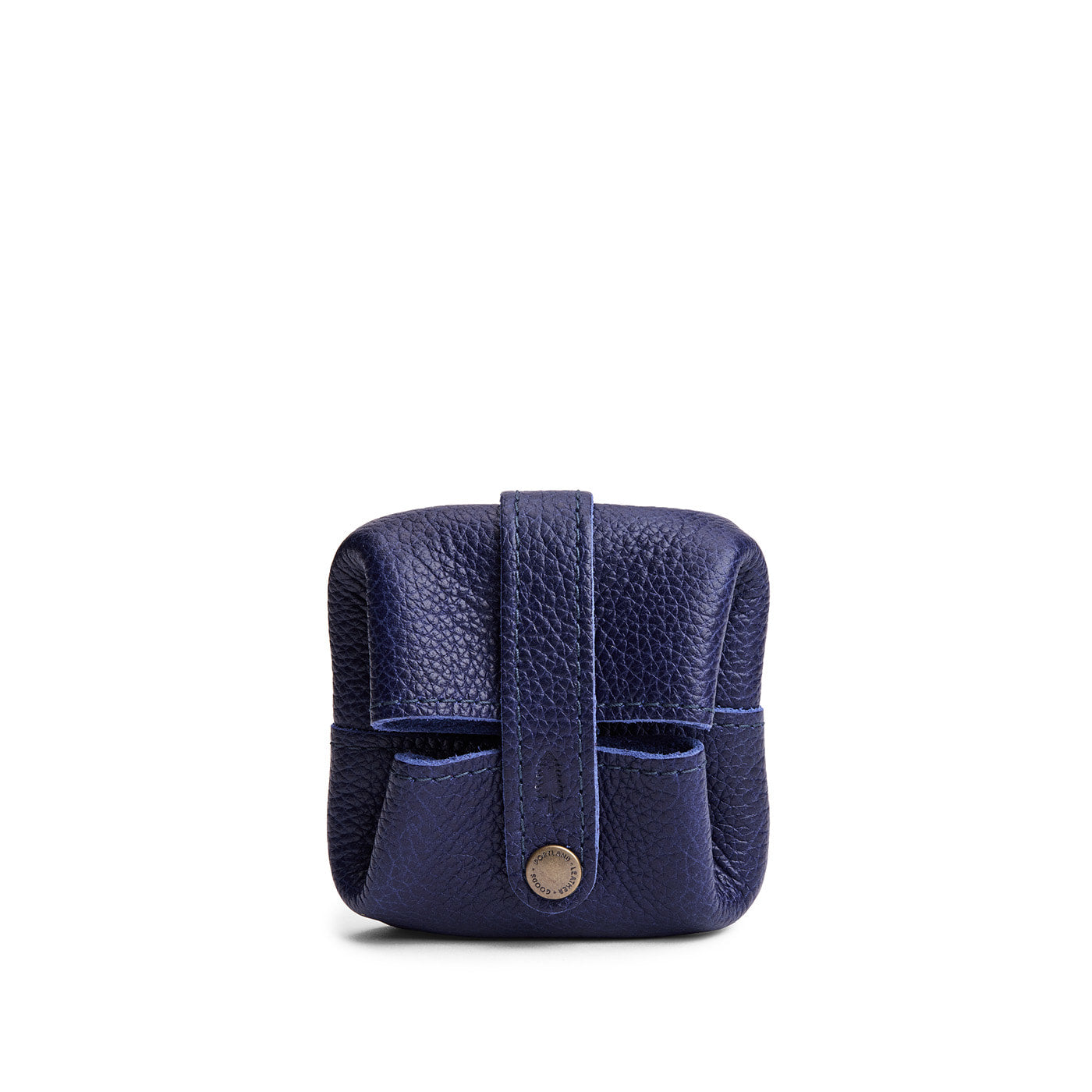 Cobalt | Foldable square leather pouch with snap closure closed