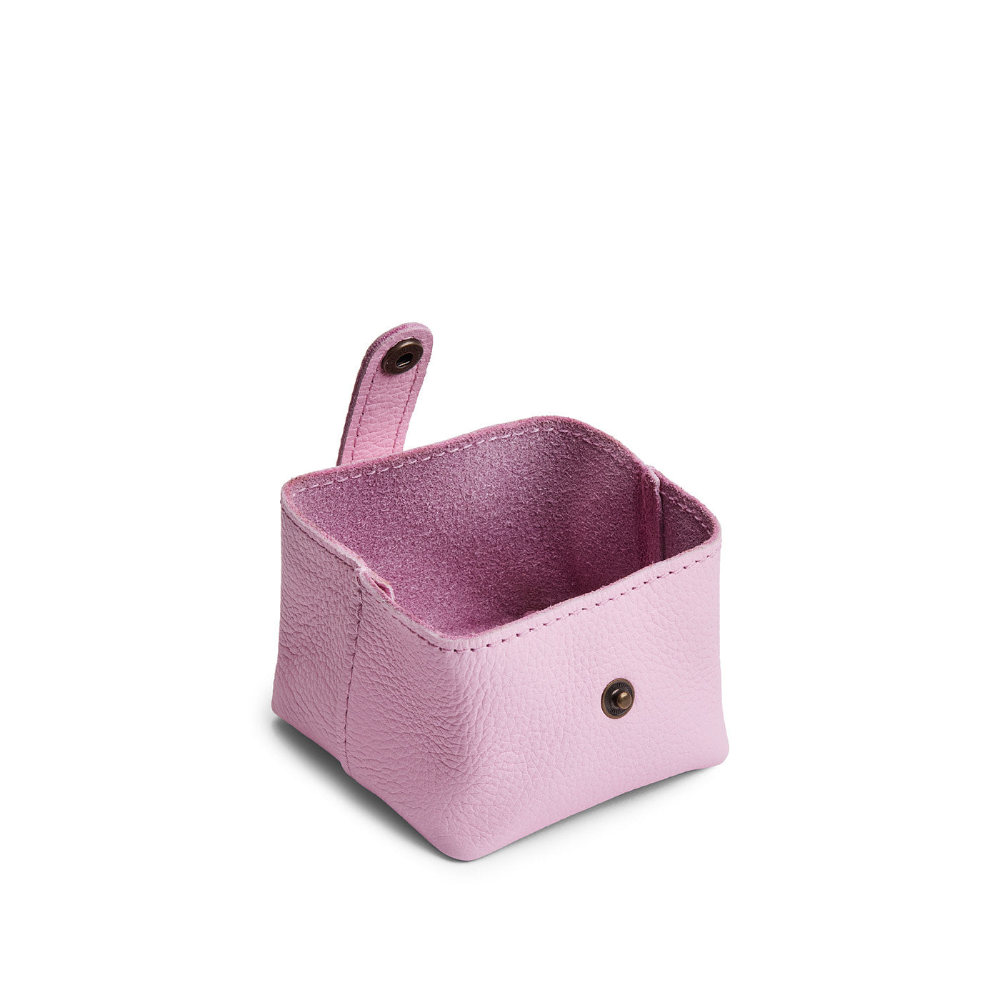 Pinkaboo | Foldable square leather pouch with snap closure open