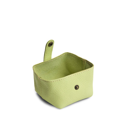 Shadow Lime | Foldable square leather pouch with snap closure open