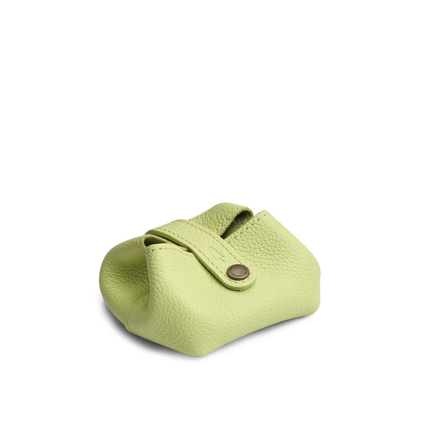 Shadow Lime | Foldable square leather pouch with snap closure closed