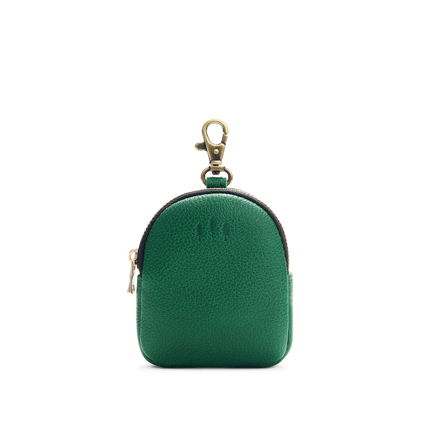 Bacalar | Leather keychain pouch with zipper top, swivel lobster clasp, and debossed emblem of three PLG trees