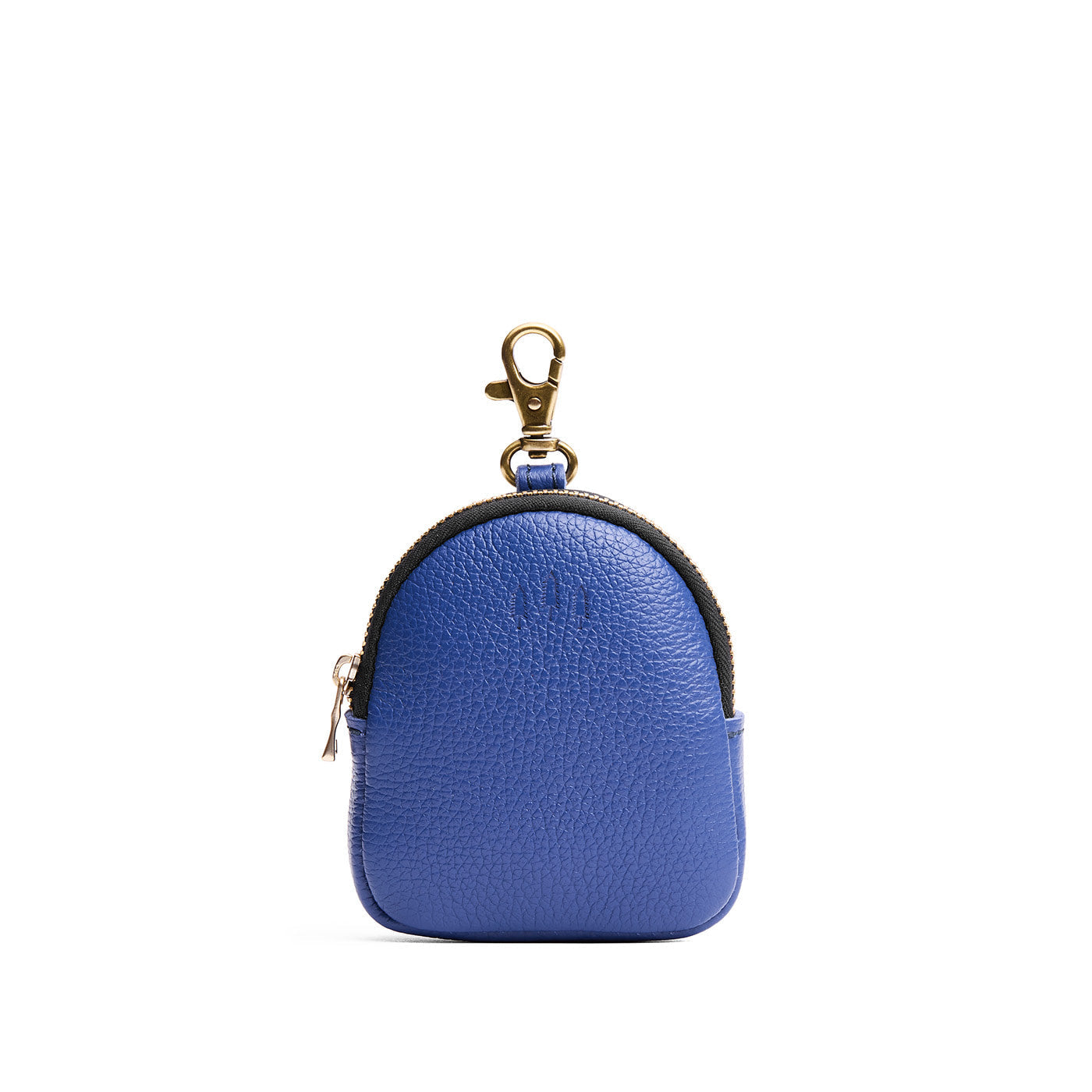 Molino Blue | Leather keychain pouch with zipper top, swivel lobster clasp, and debossed emblem of three PLG trees