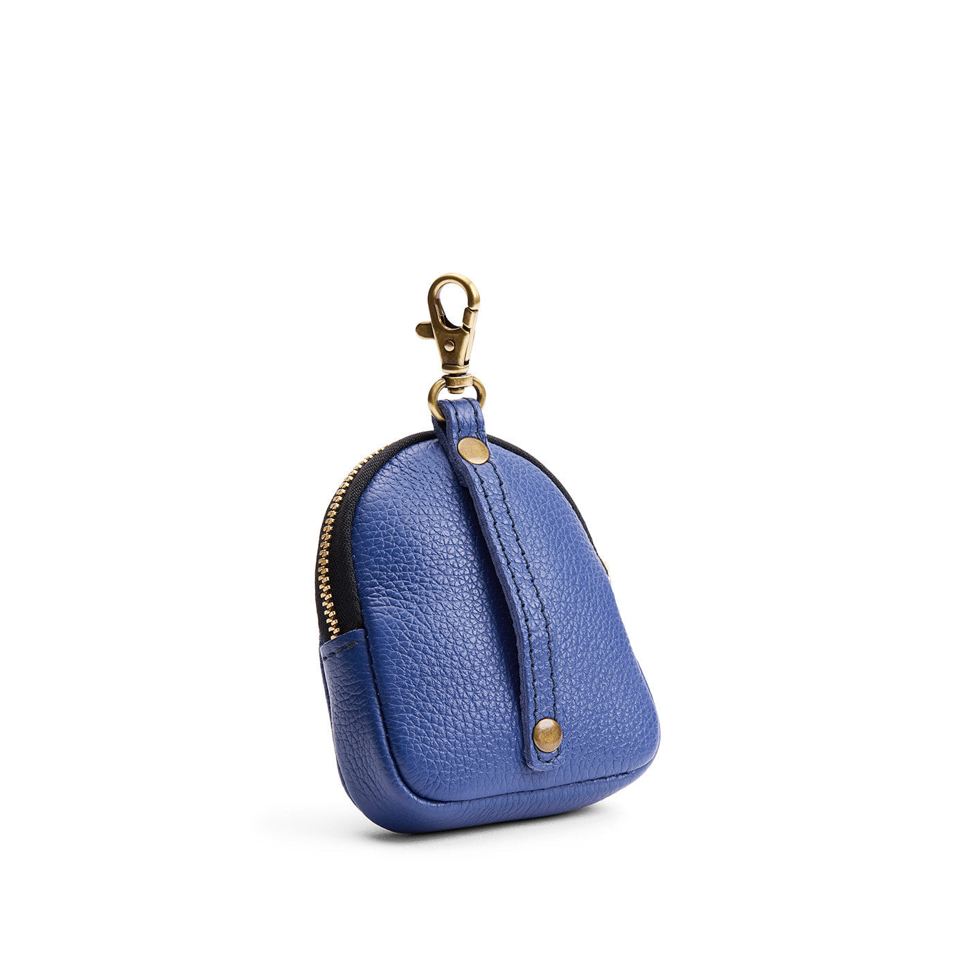 Molino Blue | Leather keychain pouch with zipper top, swivel lobster clasp, and debossed emblem of three PLG trees