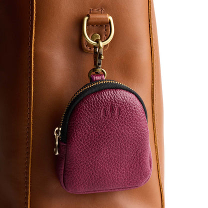 Orchid | Leather keychain pouch with zipper top, swivel lobster clasp, and debossed emblem of three PLG trees