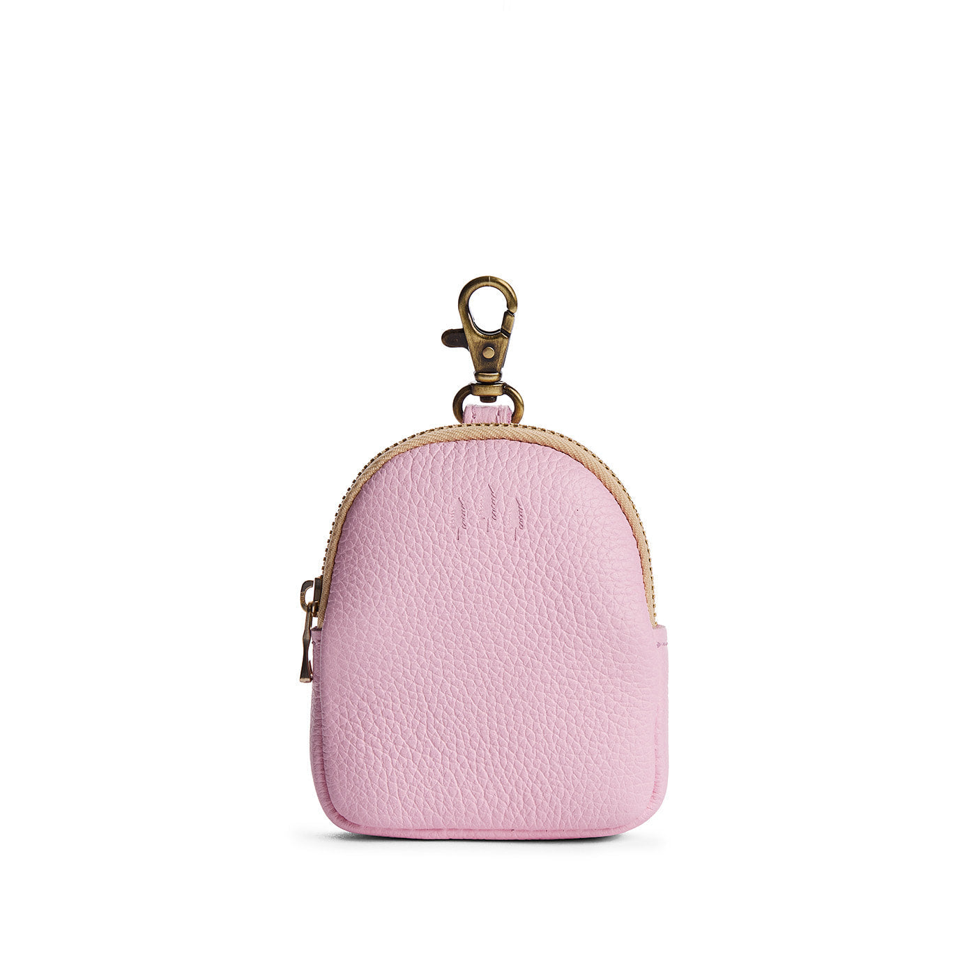 Pinkaboo | Leather keychain pouch with zipper top, swivel lobster clasp, and debossed emblem of three PLG trees