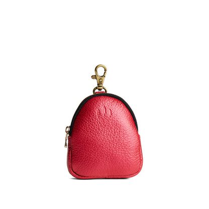 Reba Red | Leather keychain pouch with zipper top, swivel lobster clasp, and debossed emblem of three PLG trees